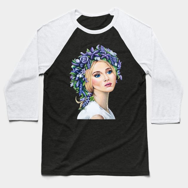 Girl with the Purple Flower Crown Baseball T-Shirt by Lady Lilac